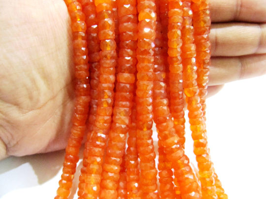 Natural Carnelian Rondelle Faceted 7-8mm Beads Strand 8 inches long