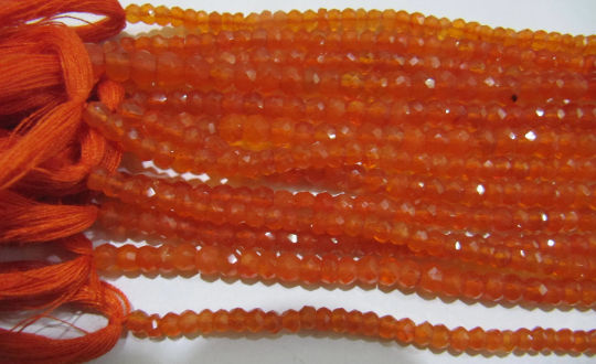 Natural Carnelian Rondelle Faceted 3-4mm Beads Strand 13 inches long