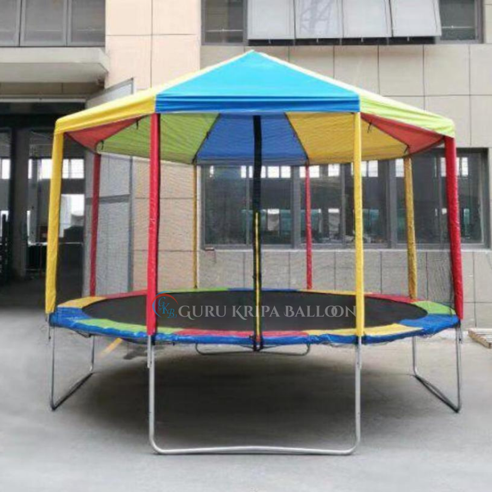 Jumping Trampoline With Canopy - Pvc Material, Various Sizes Available | Modern Style, Manual Power Source, Multiple Color Options