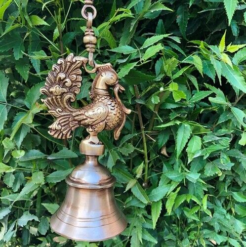 aakrati Aakrati Hanging Brass Metal Made Designer Bell with Bird and Chain Brass Decorative Bell  (Gold, Pack of 1)