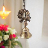 Aakrati Aakrati Hanging Brass Metal Made Designer Bell With Bird And Chain Brass Decorative Bell  (gold, Pack Of 1) - Color: Brown