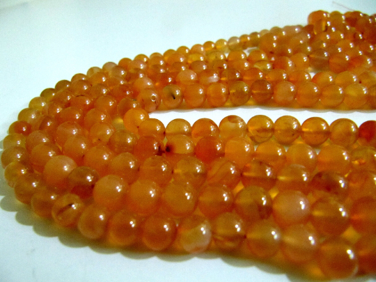 Natural Carnelian Round Ball shape Plain Beads 7-8mm Strand 8 inches Long