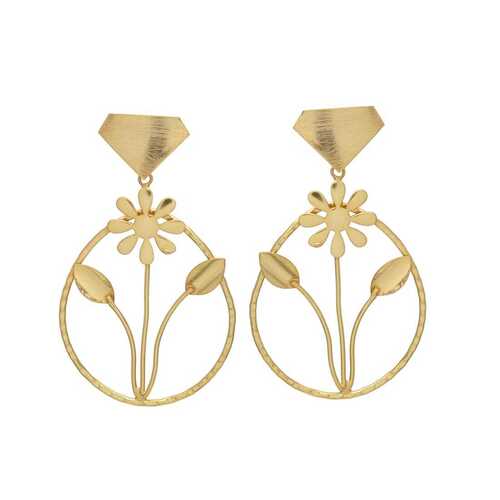 Brass flower drop earring set for woman