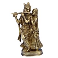 Aakrati Radha Krishna Pair Brass Figure - Best Decorative Articraft Brown - Color: Yellow