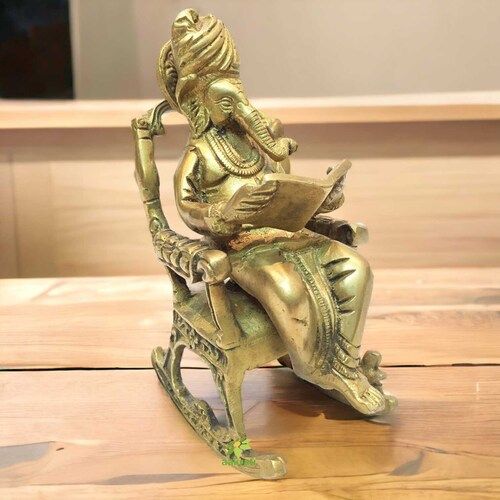 aakrati Lord Ganesha Outstanding Statue of Brass Decorative Showpiece - 19 cm  (Brass, Yellow)