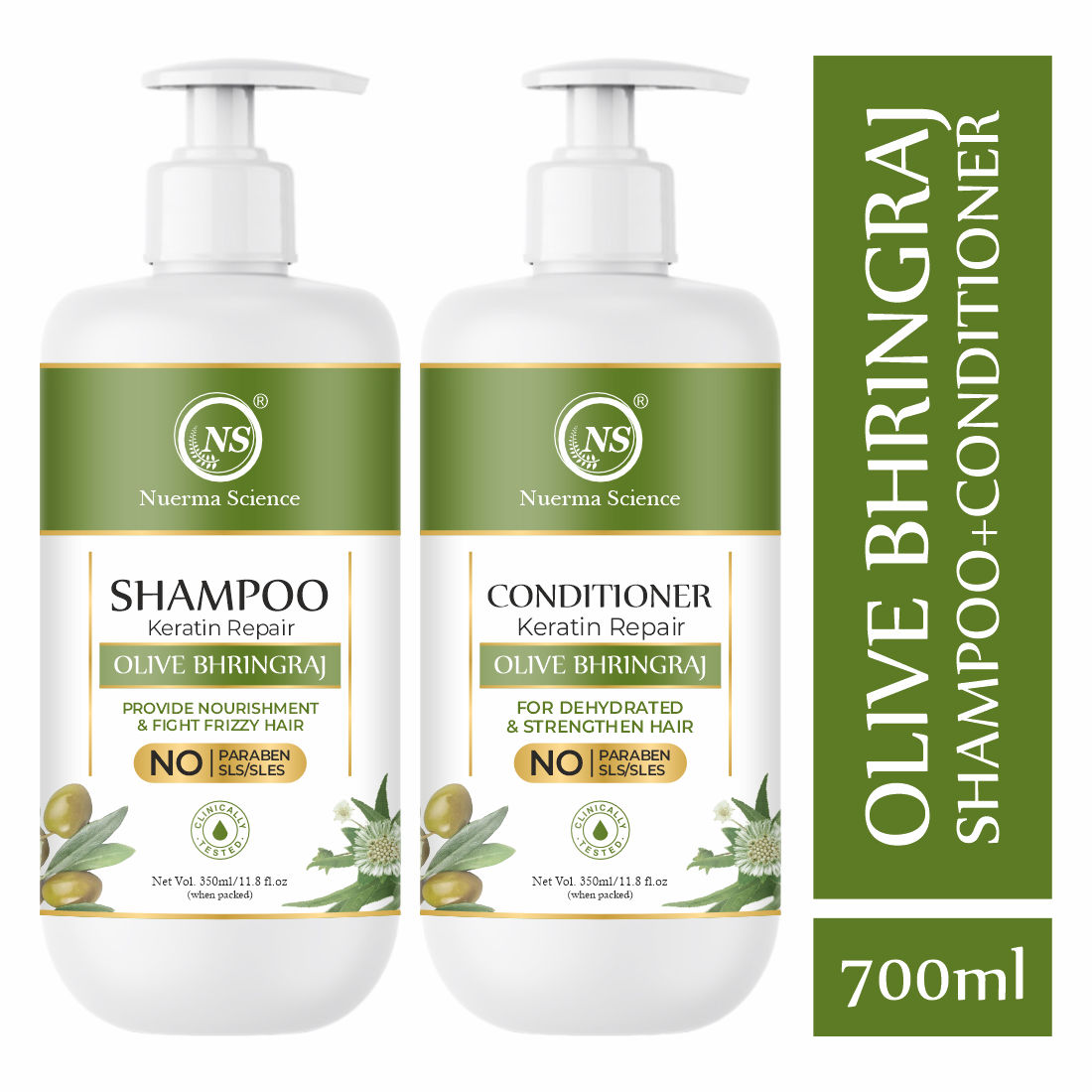 Nuerma Science 100% Natural Olive Bhringraj Shampoo  Conditioner Combo Pack for Hair Growth