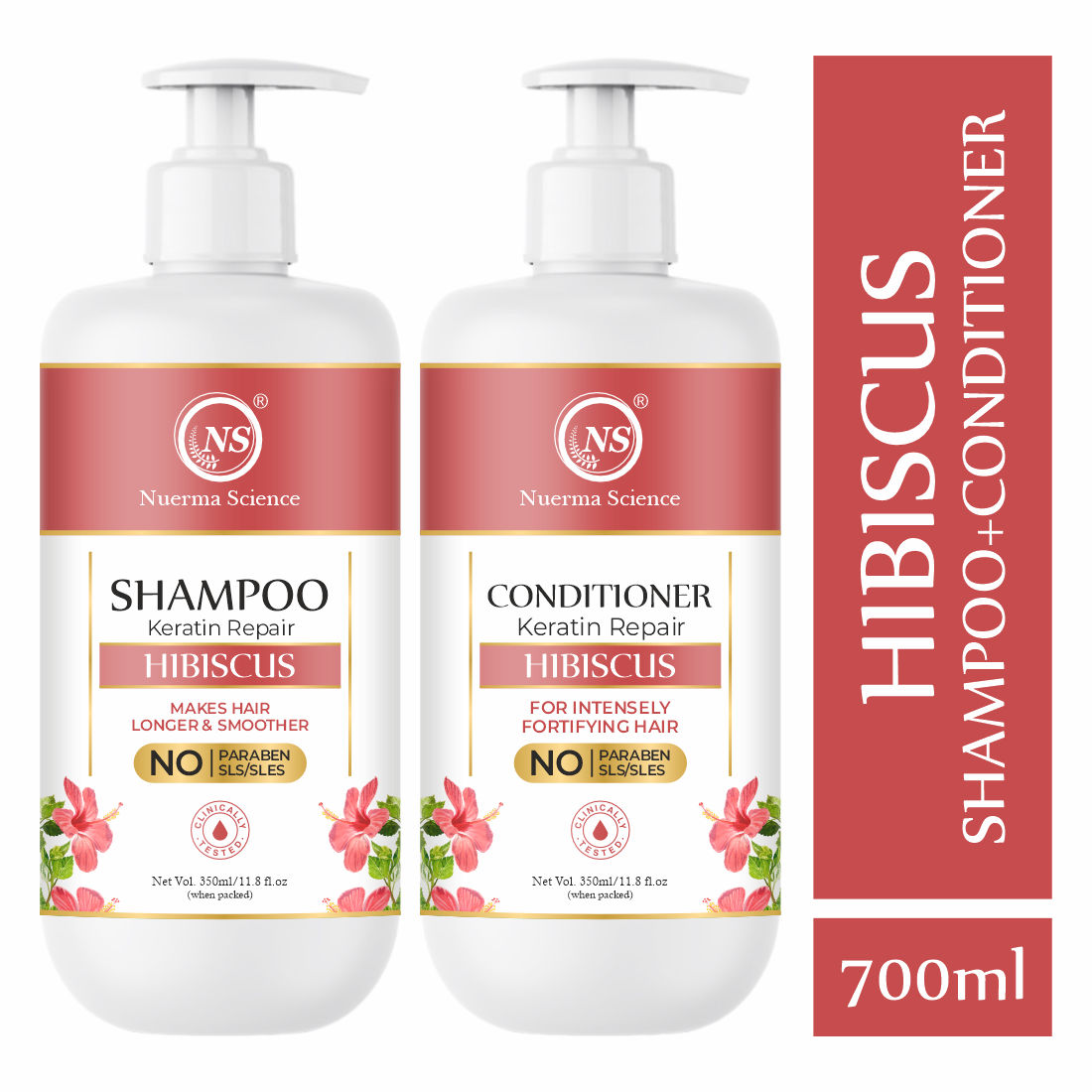 Nuerma Science Natural Hibiscus Shampoo 350ml  Conditioner 350ml Combo Pack for Hair Growth