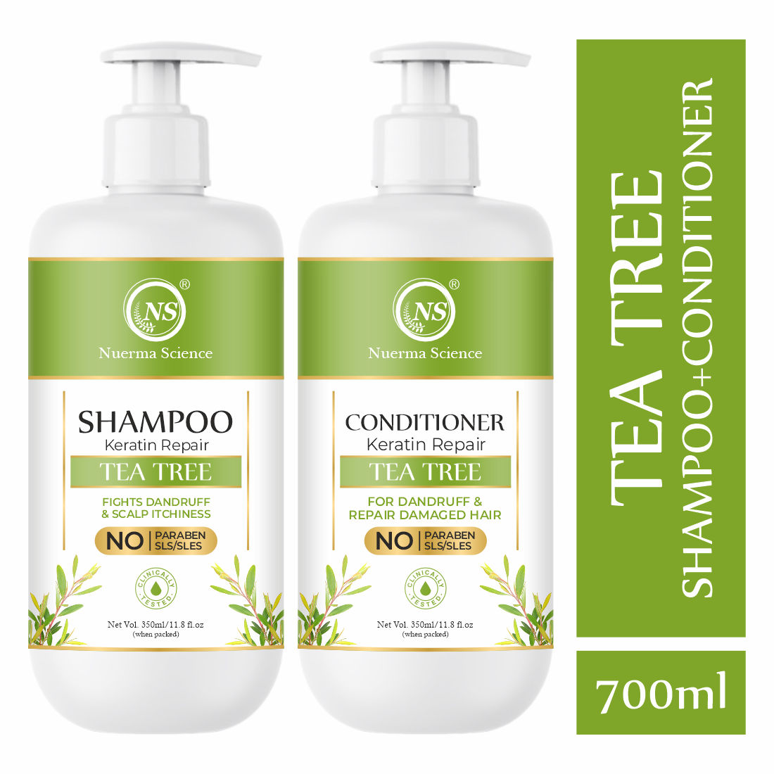 Nuerma Science 100% Natural Teatree Shampoo  Conditioner Combo Pack for Hair Growth, Dandruff