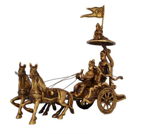 Chariot - Horse Cart - Arjun Rath at The Time of Geeta Shar in Mahabharat War Light Brown Antique Finish