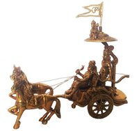 Chariot - Horse Cart - Arjun Rath at The Time of Geeta Shar in Mahabharat War Light Brown Antique Finish