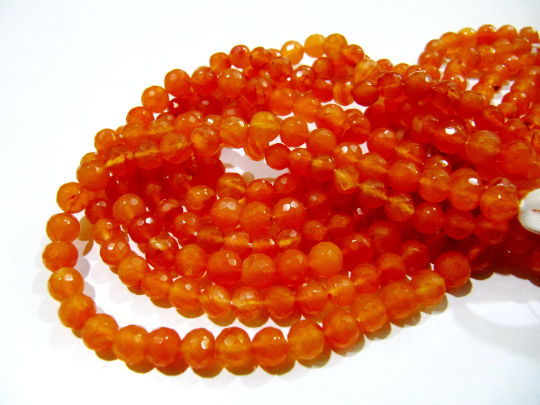 Natural Carnelian Round Faceted 6-7mm Beads Sold Per  Strand 10 inch Long