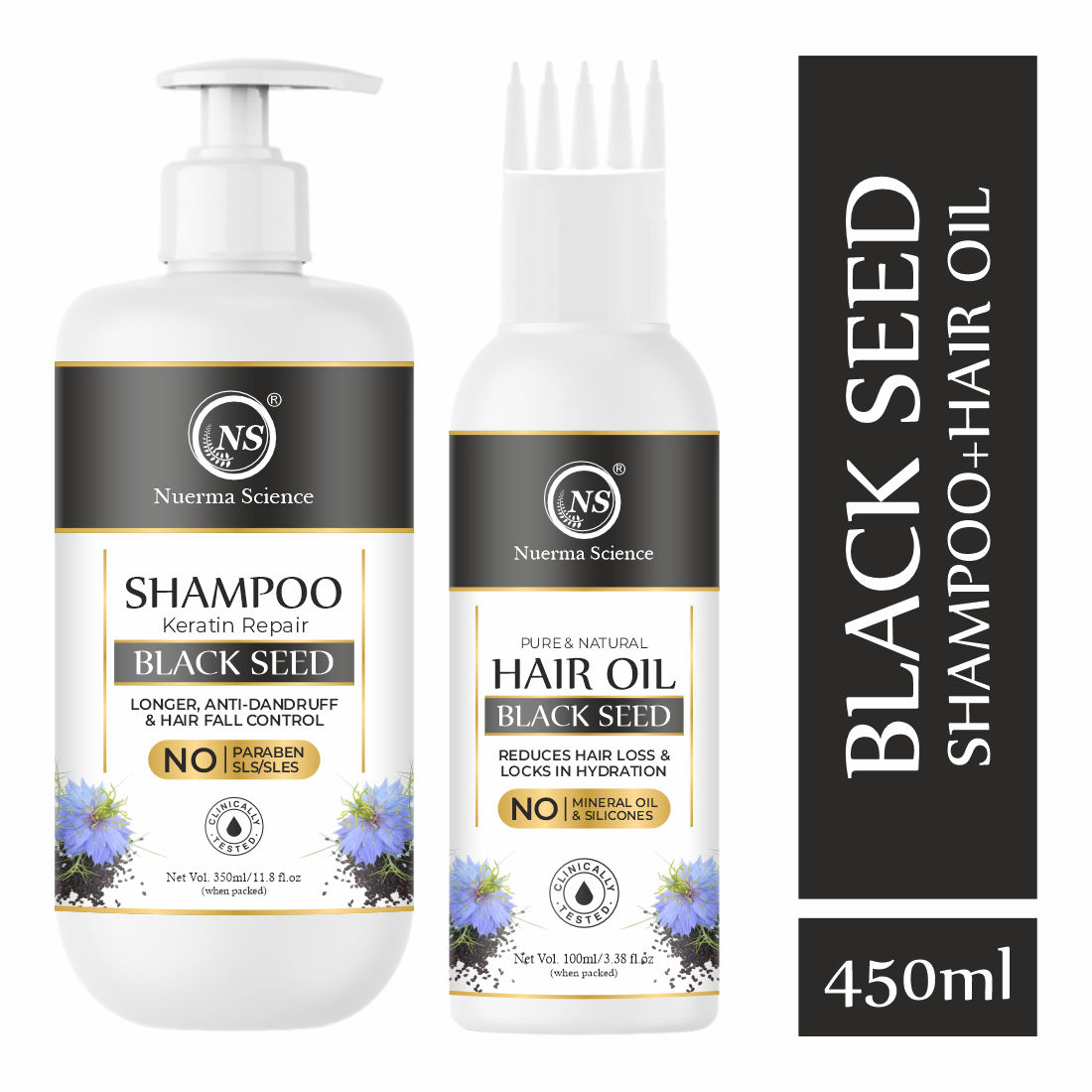 Nuerma Science Blackseed oil Shampoo 350ml Hair Oil 100ml Combo Pack for Hair Growth