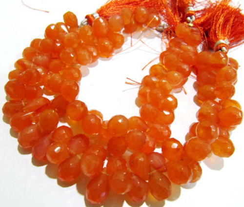 Natural Carnelian Tear drop Shape Faceted 6x9mm Beads Strand 8 inches long