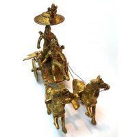 aakrati Chariot - Horse Cart - Arjun Rath At The Time Of Geeta Shar In Mahabharat War Decorative Showpiece - 20 cm  (Brass, Yellow)