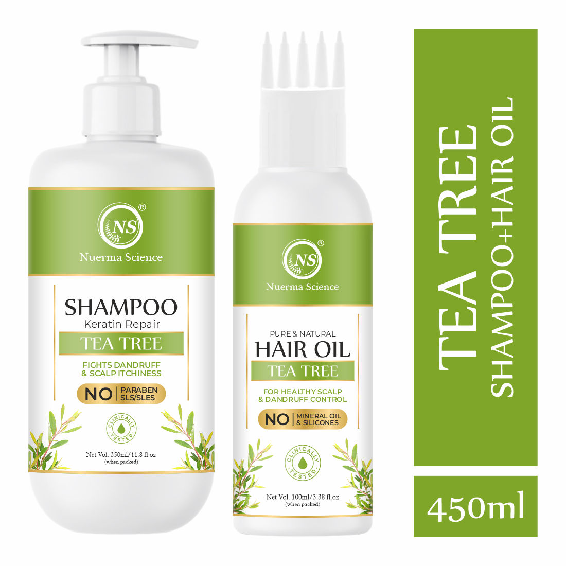 Nuerma Science Natural TeaTree Shampoo 350ml  Hair Oil 100ml Combo Pack for Hair Growth