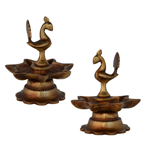 aakrati Traditional Indian Diyas Pair Brass Diya Set Brass Table Diya Set  (Height: 1.4 inch)