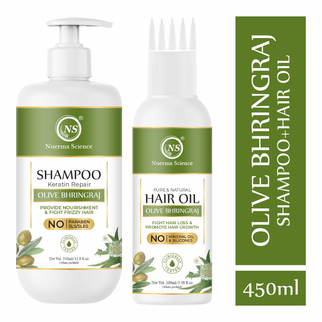 Nuerma Science 100% Natural Olive Bhringraj Shampoo  Hair Oil 100ml Combo Pack for Hair Growth