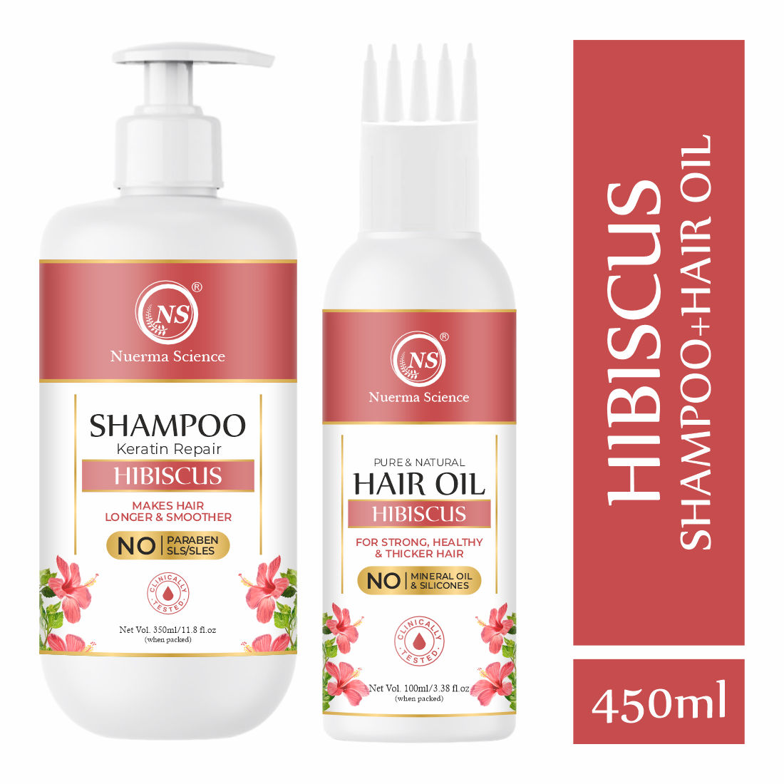 Nuerma Science Natural Hibiscus Shampoo 350ml  Hair Oil 100ml Combo Pack for Hair Growth