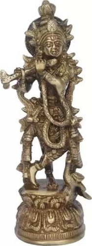 aakrati Handmade Lord Krishna Statue Decorative Showpiece - 20 cm  (Brass, Brown)