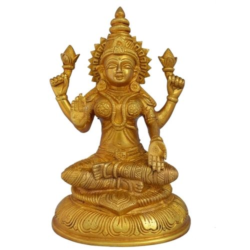 aakrati Goddess Laxmi Reliogious Statue For Wealth And Fortune Decorative Showpiece - 20 cm  (Brass, Yellow)