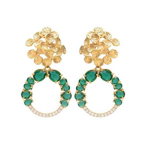 Tree design golden earrings with emerald gemstone