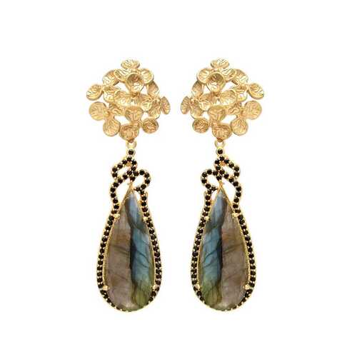 Drop earrings with rutile gemstone