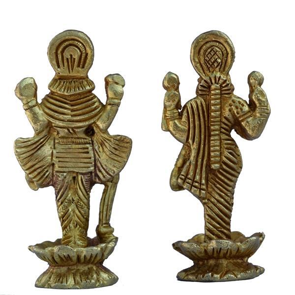 aakrati Vishnu and Lakshmi Pair of Brass Decorative Showpiece - 7 cm  (Brass, Yellow)