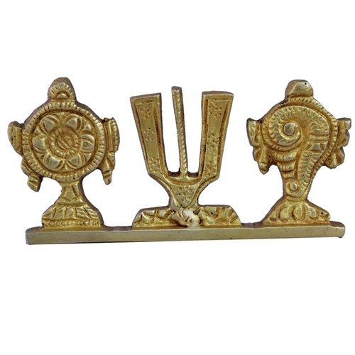 aakrati Brass Made Vishnu Sankh Chakra Namah Decorative Showpiece - 5 cm  (Wood, Yellow)