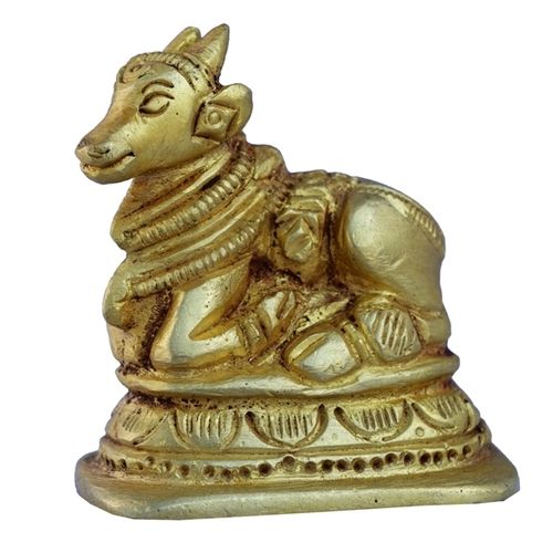 aakrati Nandi (Bull) Statue Made of Brass Decorative Showpiece - 5 cm  (Brass, Yellow)