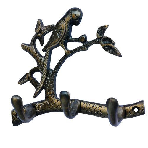 aakrati Bird on tree 3 Hook for Decortion and Gift Aluminium Key Holder  (3 Hooks, Black, Brown)