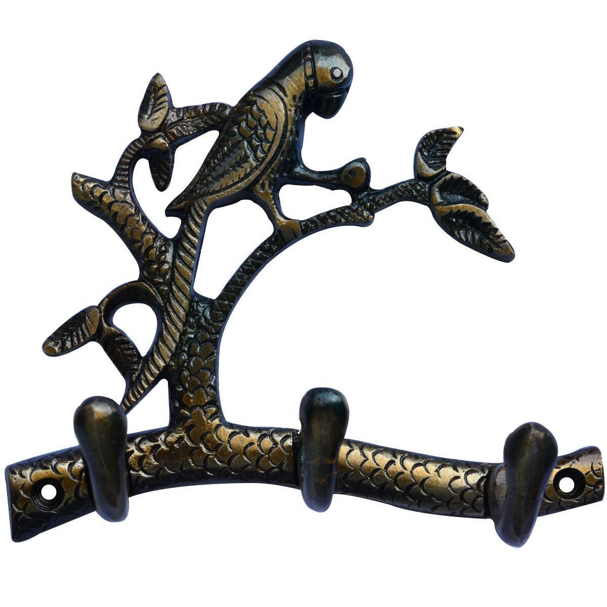 aakrati Bird on tree 3 Hook for Decortion and Gift Aluminium Key Holder  (3 Hooks, Black, Brown)