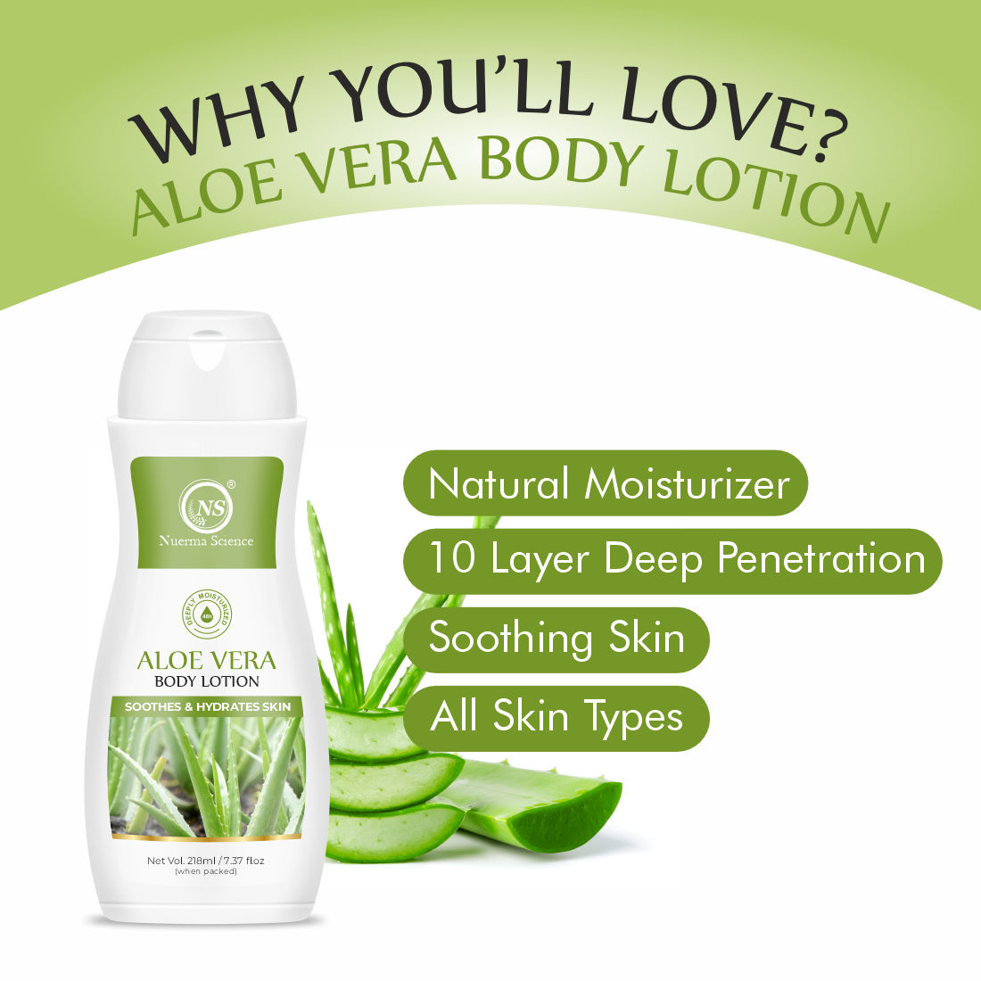 Nuerma Science Aloe Vera Body Lotion for Deep Hydration  (218 ml)