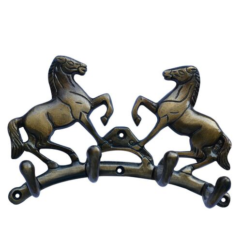 aakrati Two Horse Unique for Gift Aluminium Key Holder  (4 Hooks, Black, Brown)