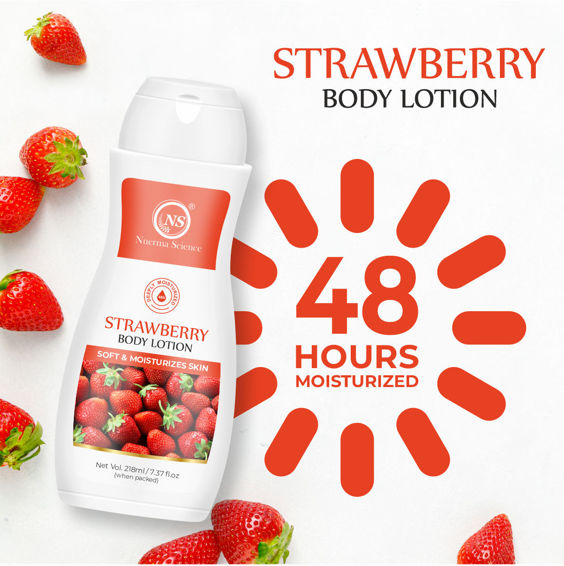 Nuerma Science Strawberry Body Lotion  24 Hr Nourishing Body Lotion for Women & Men ( 218ml)