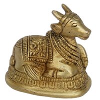 Brass Sitting Nandi Small Size Statue For Your Temple And Gift - Color: Yellow