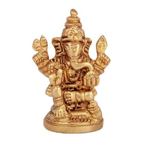 Lord Ganesha Brass Statue | Sacred Idol for Temple and Spiritual Spaces | Brass Small Statue of Ganesha By Aakrati ( Yellow, 2 inch)