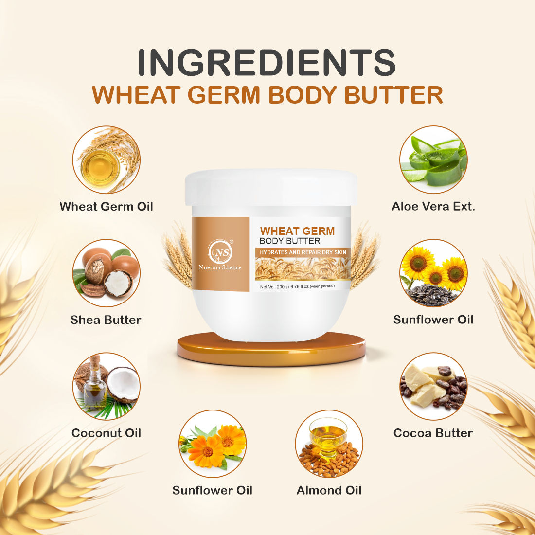 Nuerma Science Wheatgerm Cold Body Butter Cream for Ultra Skin (200 g)