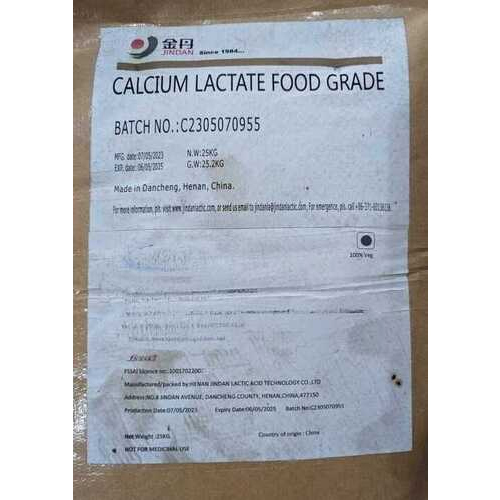 CALCIUM LACTATE - Industrial Grade Powder, CAS No 814-80-2, High Purity, Molecular Formula (CH3CHOHCOO)2Ca·5H2O, Room Temperature Storage