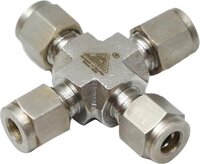 Ss 304 Cross Union Connector - Stainless Steel, Round Shape, Silver Color, Tapered Threads, Thread-sealing Compound Compatibility | Ideal For Steel Pipe Connections