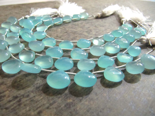 Natural Aqua Chalcedony 11-12mm HEART Shape Plain  Beads Strand 8''Long