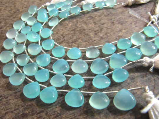 Natural Aqua Chalcedony 11-12mm HEART Shape Plain  Beads Strand 8''Long