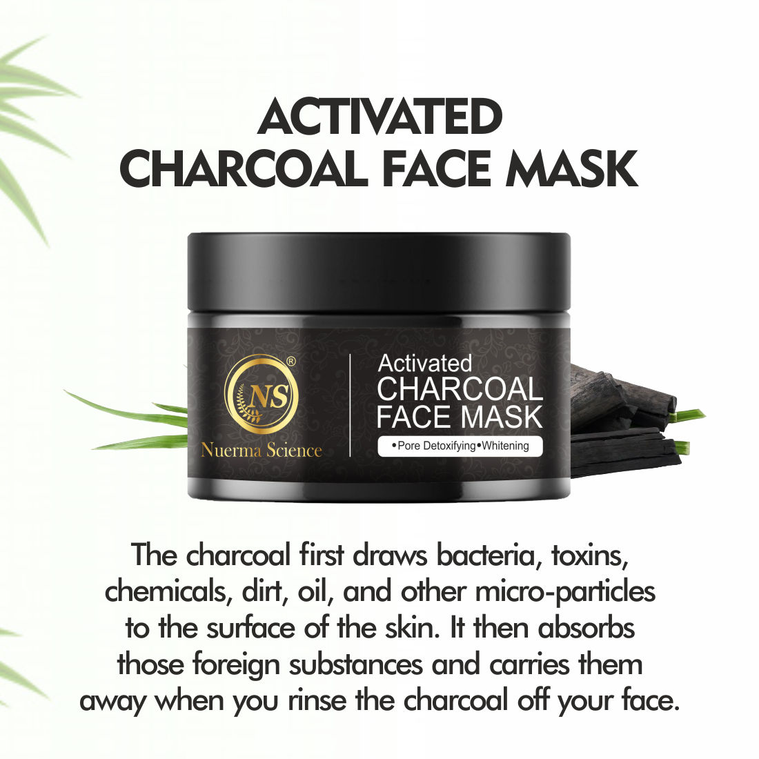 Nuerma Science Pure Clay Charcoal Face Mask for Dull Skin to Detox & Brighten Skin (100gm)