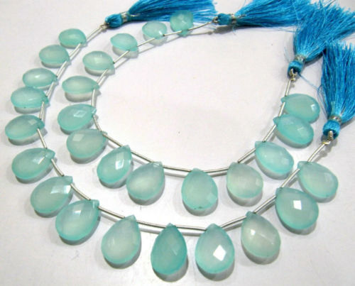 Natural Aqua Chalcedony 12x16mm Pear Shape Faceted Beads Strand 8 Inch Long