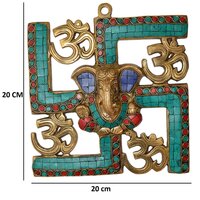 aakrati Ganesha and Swastik Brass Wall Hanging Decorative Showpiece - 20 cm  (Brass, Multicolor)