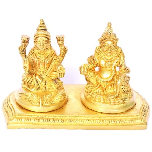 aakrati Money Lord Kuber and Lakshmi Statue Decorative Showpiece - 10 cm  (Brass, Yellow)
