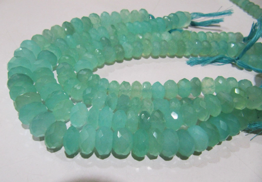 Natural Aqua Blue Chalcedony Rondelle Faceted10 to15mm Strand 10 Long