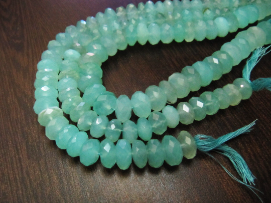 Natural Aqua Blue Chalcedony Rondelle Faceted10 to15mm Strand 10 Long