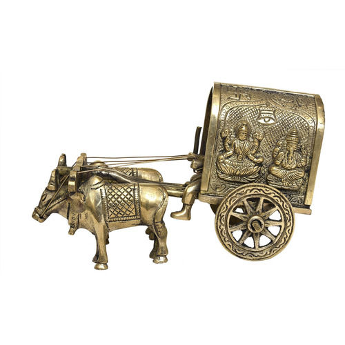 aakrati Brassware Bullock Cart For Home Decoration Decorative Showpiece - 11 cm  (Brass, Yellow)