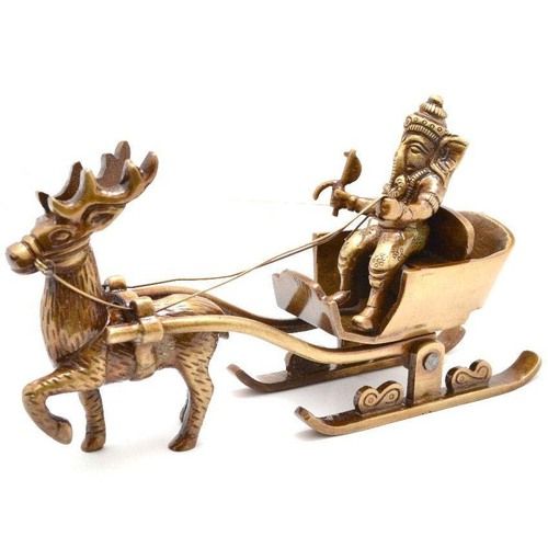 Ganesha's sleigh riding reindeer Brass Statue