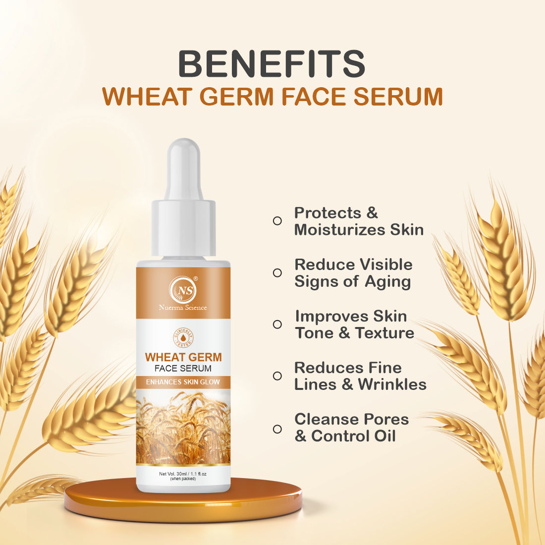 Nuerma Science Wheatgerm Face Serum for Skin Hydration   (30 ml)